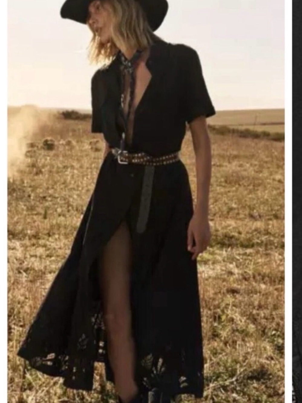 NWT, Zara 100% Cotton, Black Maxi Dress with Button Front.